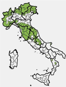 Distribuzione capriolo in Italia (da Carnevali L. et al.,2009 - Banca Dati Unguati)